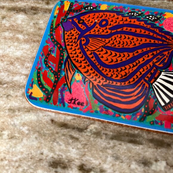 Rare VTG Jenny Kee Set Of 6 Coasters Cork Back Barrier Reef Tropical Fish - Picture 11 of 13
